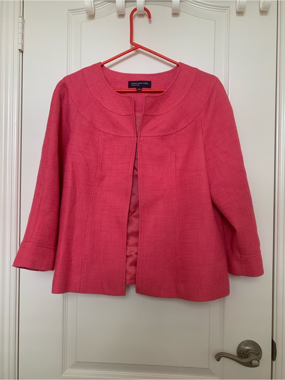 EUC Jones New York Signature Textured Open Front Blazer Jacket Pink Size 14